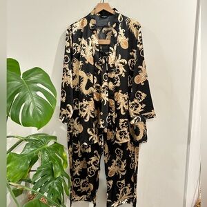 ESCALIER WOMENS SILK SATIN PAJAMAS SET
 3 PIECES SIZE 2XL